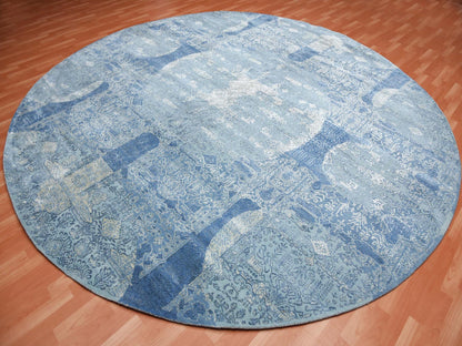 Blue 12'0" x 12'1" Transitional Hand knotted Wool/Silk Rug - Sku: O075090