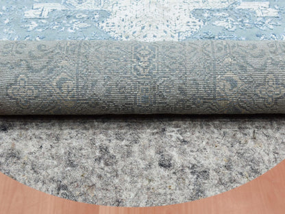 Blue 12'0" x 12'1" Transitional Hand knotted Wool/Silk Rug - Sku: O075090