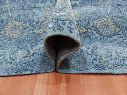 Blue 12'0" x 12'1" Transitional Hand knotted Wool/Silk Rug - Sku: O075090