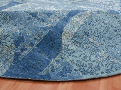 Blue 12'0" x 12'1" Transitional Hand knotted Wool/Silk Rug - Sku: O075090