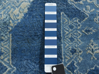 Blue 12'0" x 12'1" Transitional Hand knotted Wool/Silk Rug - Sku: O075090
