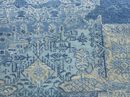 Blue 12'0" x 12'1" Transitional Hand knotted Wool/Silk Rug - Sku: O075090