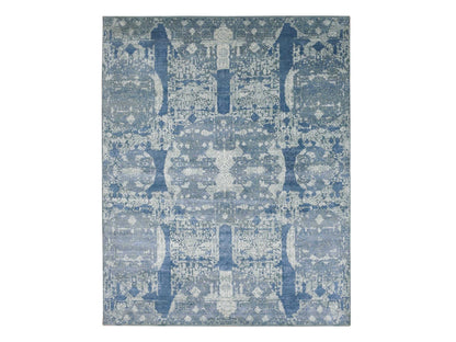 Blue 7'10" x 10'0" Transitional Hand knotted Wool/Silk Rug - Sku: O075092
