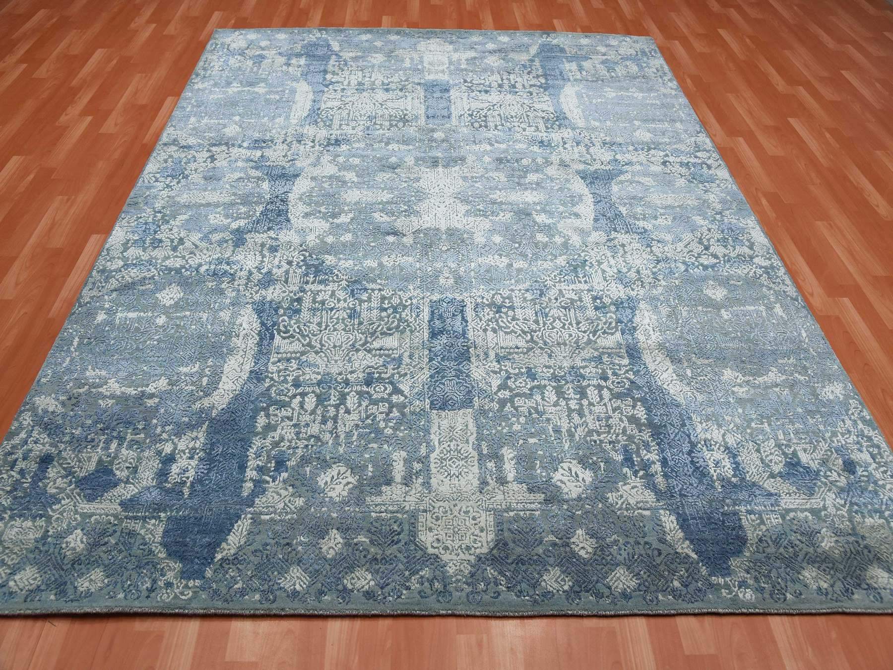 Transitional hand-knotted wool/pure silk rug in Blue, 7'10" x 10' — SKU O075092 (view 2)