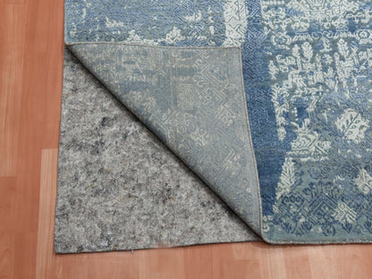 Blue 7'10" x 10'0" Transitional Hand knotted Wool/Silk Rug - Sku: O075092