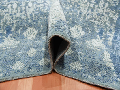Blue 7'10" x 10'0" Transitional Hand knotted Wool/Silk Rug - Sku: O075092