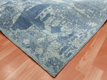 Blue 7'10" x 10'0" Transitional Hand knotted Wool/Silk Rug - Sku: O075092