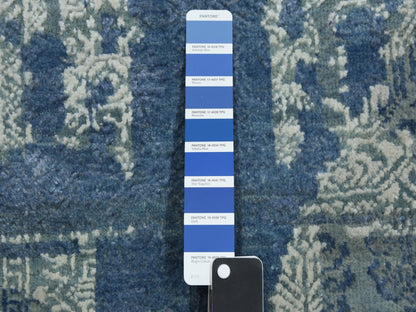 Blue 7'10" x 10'0" Transitional Hand knotted Wool/Silk Rug - Sku: O075092