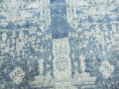 Blue 7'10" x 10'0" Transitional Hand knotted Wool/Silk Rug - Sku: O075092