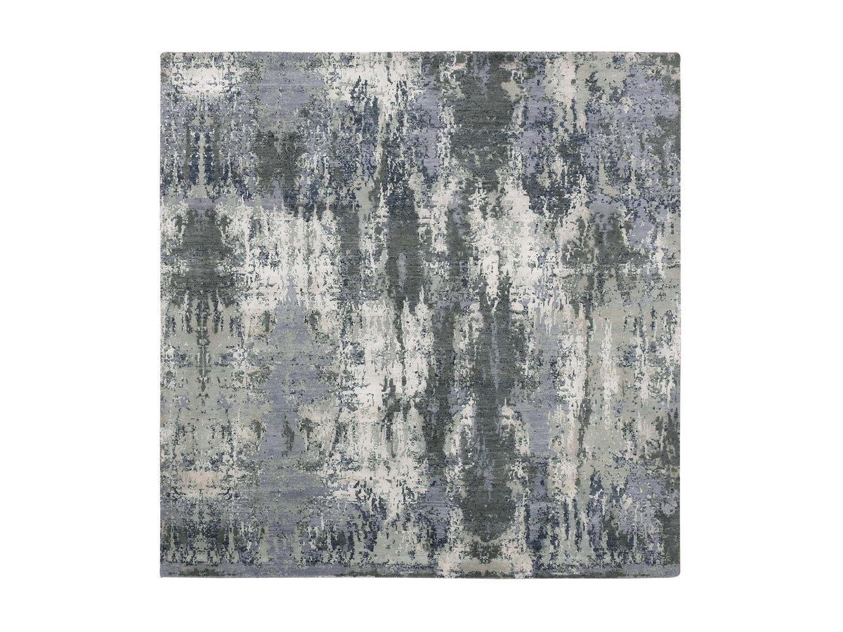 Modern / Contemporary hand-knotted wool/silk rug in Gray, 8' x 8'2" — SKU O075093