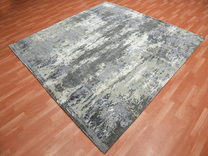 Modern / Contemporary hand-knotted wool/silk rug in Gray, 8' x 8'2" — SKU O075093 (view 3)