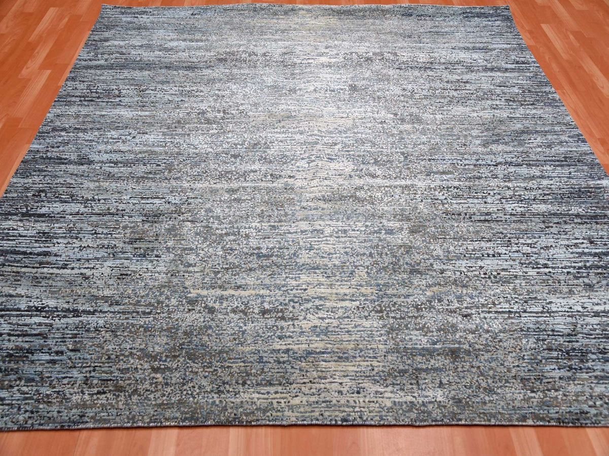 Modern / Contemporary hand-knotted wool/silk rug in Gray, 8' x 8'2" — SKU O075098 (view 2)