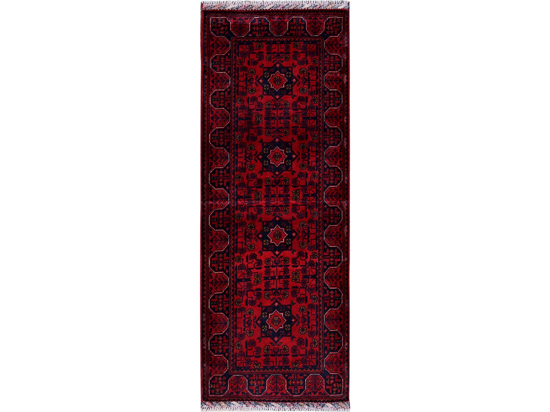 Tribal & Geometric hand-knotted wool runner in Red, 1'10" x 4'10" — SKU O0750
