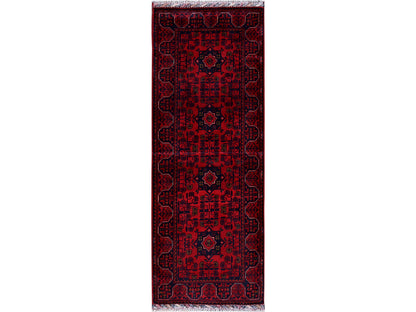 Tribal & Geometric hand-knotted wool runner in Red, 1'10" x 4'10" — SKU O0750