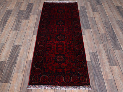 Tribal & Geometric hand-knotted wool runner in Red, 1'10" x 4'10" — SKU O0750 (view 2)