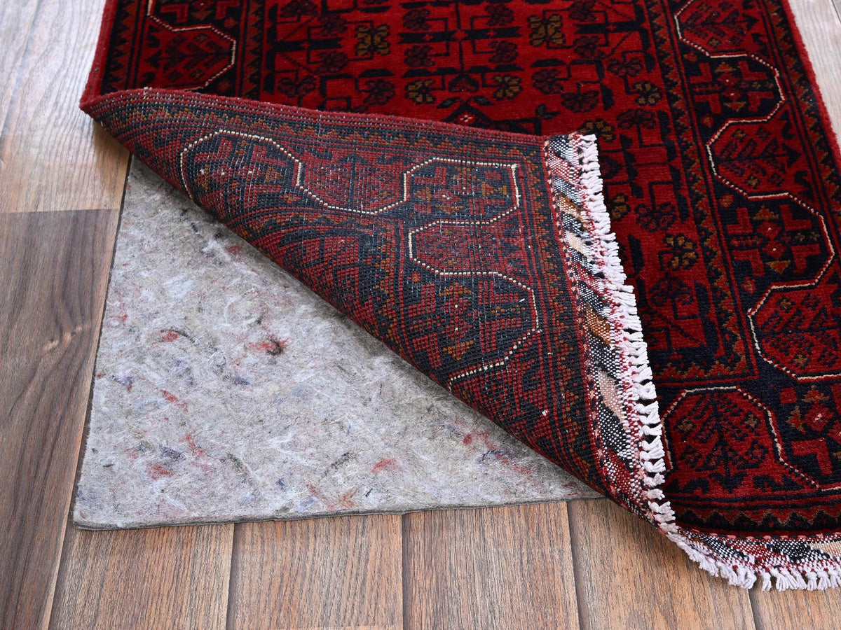 Tribal & Geometric hand-knotted wool runner in Red, 1'10" x 4'10" — SKU O0750 (view 3)