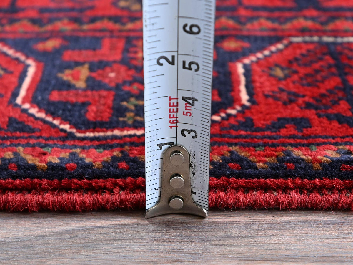 Tribal & Geometric hand-knotted wool runner in Red, 1'10" x 4'10" — SKU O0750 (view 6)