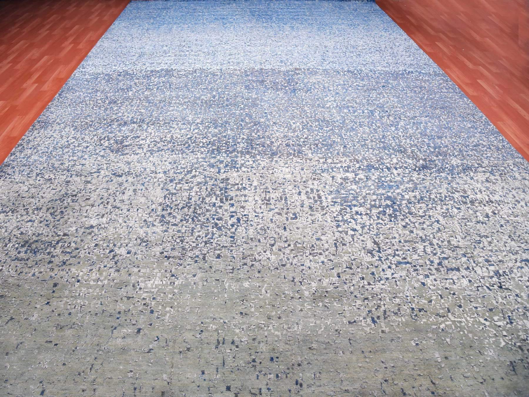 Modern / Contemporary hand-knotted wool/pure silk rug in Blue, 12' x 18' — SKU O075100 (view 3)
