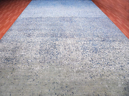 Modern / Contemporary hand-knotted wool/pure silk rug in Blue, 12' x 18' — SKU O075100 (view 3)