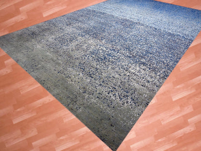 Blue 12'0" x 18'0" Modern and Contemporary Hand knotted Wool/Silk Rug - Sku: O075100