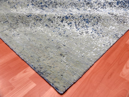 Blue 12'0" x 18'0" Modern and Contemporary Hand knotted Wool/Silk Rug - Sku: O075100