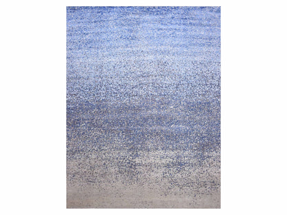 Blue 12'0" x 15'0" Modern and Contemporary Hand knotted Wool/Silk Rug - Sku: O075101