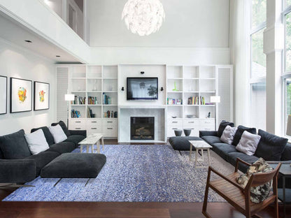 Blue 12'0" x 15'0" Modern and Contemporary Hand knotted Wool/Silk Rug - Sku: O075101