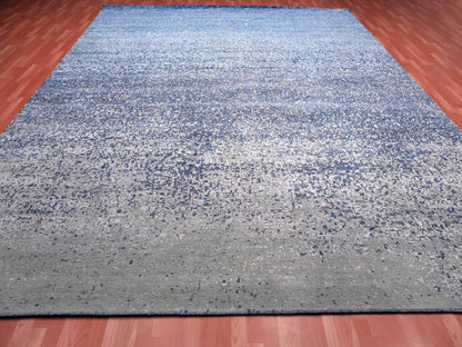 Blue 12'0" x 15'0" Modern and Contemporary Hand knotted Wool/Silk Rug - Sku: O075101