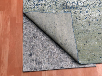 Blue 12'0" x 15'0" Modern and Contemporary Hand knotted Wool/Silk Rug - Sku: O075101