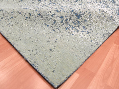 Blue 12'0" x 15'0" Modern and Contemporary Hand knotted Wool/Silk Rug - Sku: O075101