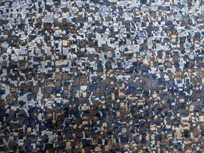 Blue 12'0" x 15'0" Modern and Contemporary Hand knotted Wool/Silk Rug - Sku: O075101