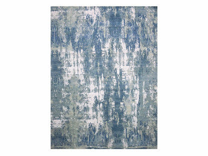 Blue 12'2" x 15'1" Modern and Contemporary Hand knotted Wool/Silk Rug - Sku: O075102