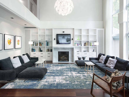 Blue 12'2" x 15'1" Modern and Contemporary Hand knotted Wool/Silk Rug - Sku: O075102
