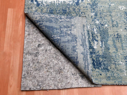 Blue 12'2" x 15'1" Modern and Contemporary Hand knotted Wool/Silk Rug - Sku: O075102