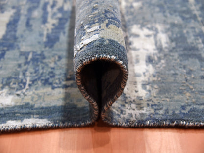 Blue 12'2" x 15'1" Modern and Contemporary Hand knotted Wool/Silk Rug - Sku: O075102