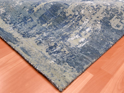 Blue 12'2" x 15'1" Modern and Contemporary Hand knotted Wool/Silk Rug - Sku: O075102