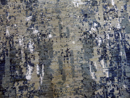 Blue 12'2" x 15'1" Modern and Contemporary Hand knotted Wool/Silk Rug - Sku: O075102