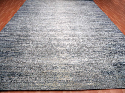 Blue 12'0" x 15'0" Modern and Contemporary Hand knotted Wool/Silk Rug - Sku: O075103