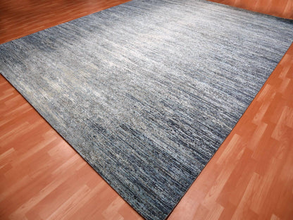 Blue 12'0" x 15'0" Modern and Contemporary Hand knotted Wool/Silk Rug - Sku: O075103