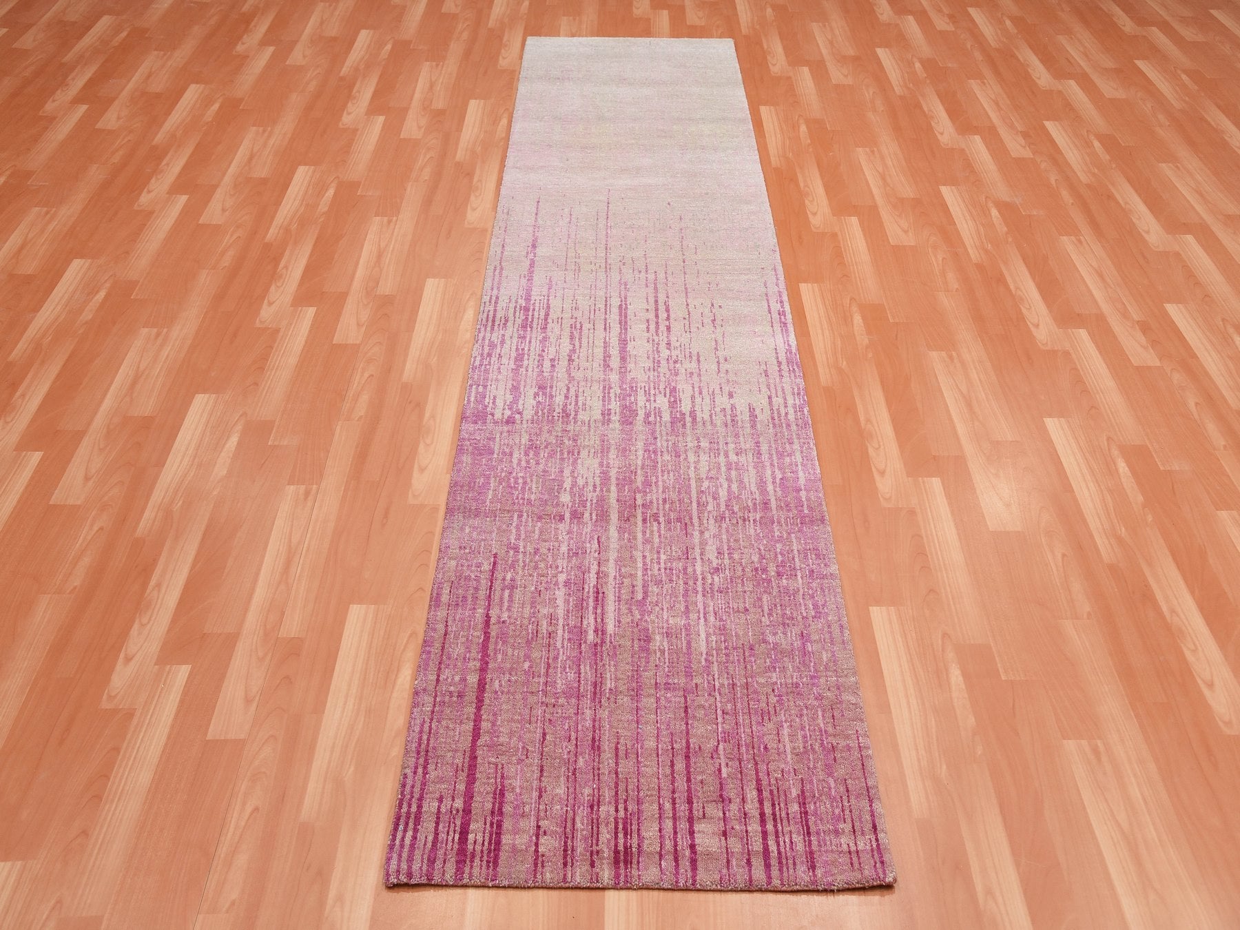 Modern / Contemporary hand-knotted wool runner in Pink, 2'7" x 10' — SKU O075109 (view 2)