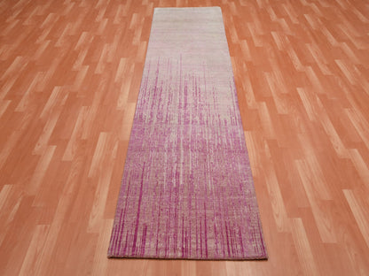 Pink 2'6" x 10'1" Modern / Contemporary Hand knotted Wool Rug - Sku: O075110