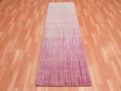 Pink 2'7" x 8'4" Modern / Contemporary Hand knotted Wool Rug - Sku: O075114