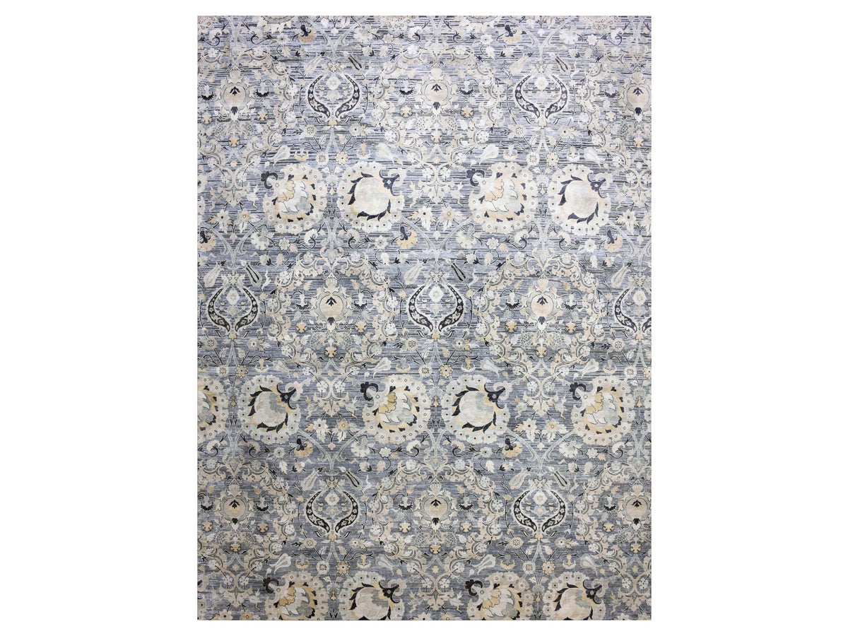 Wool / Silk hand-knotted wool/sari silk rug in Gray, 12'2" x 15'4" — SKU O075117