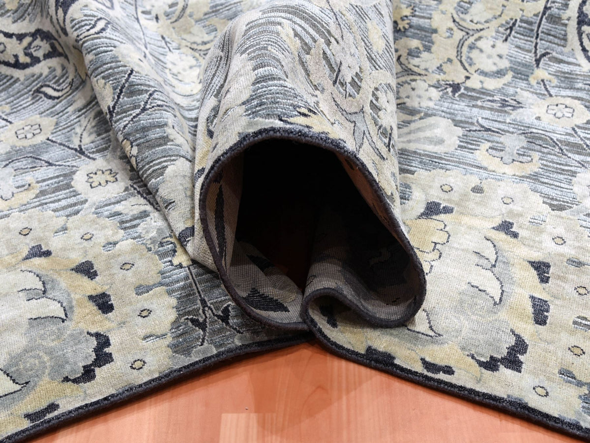 Wool / Silk hand-knotted wool/sari silk rug in Gray, 12'2" x 15'4" — SKU O075117 (view 6)