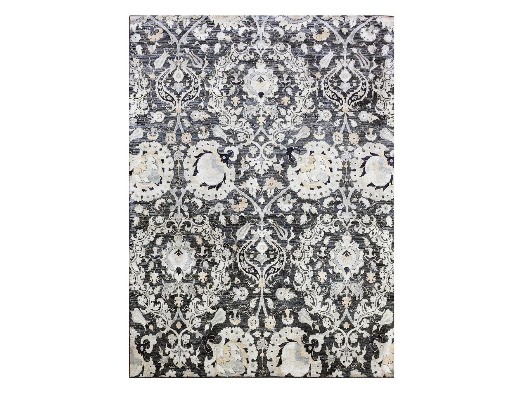 Wool / Silk hand-knotted wool/sari silk rug in Blue, 8'2" x 10' — SKU O075121