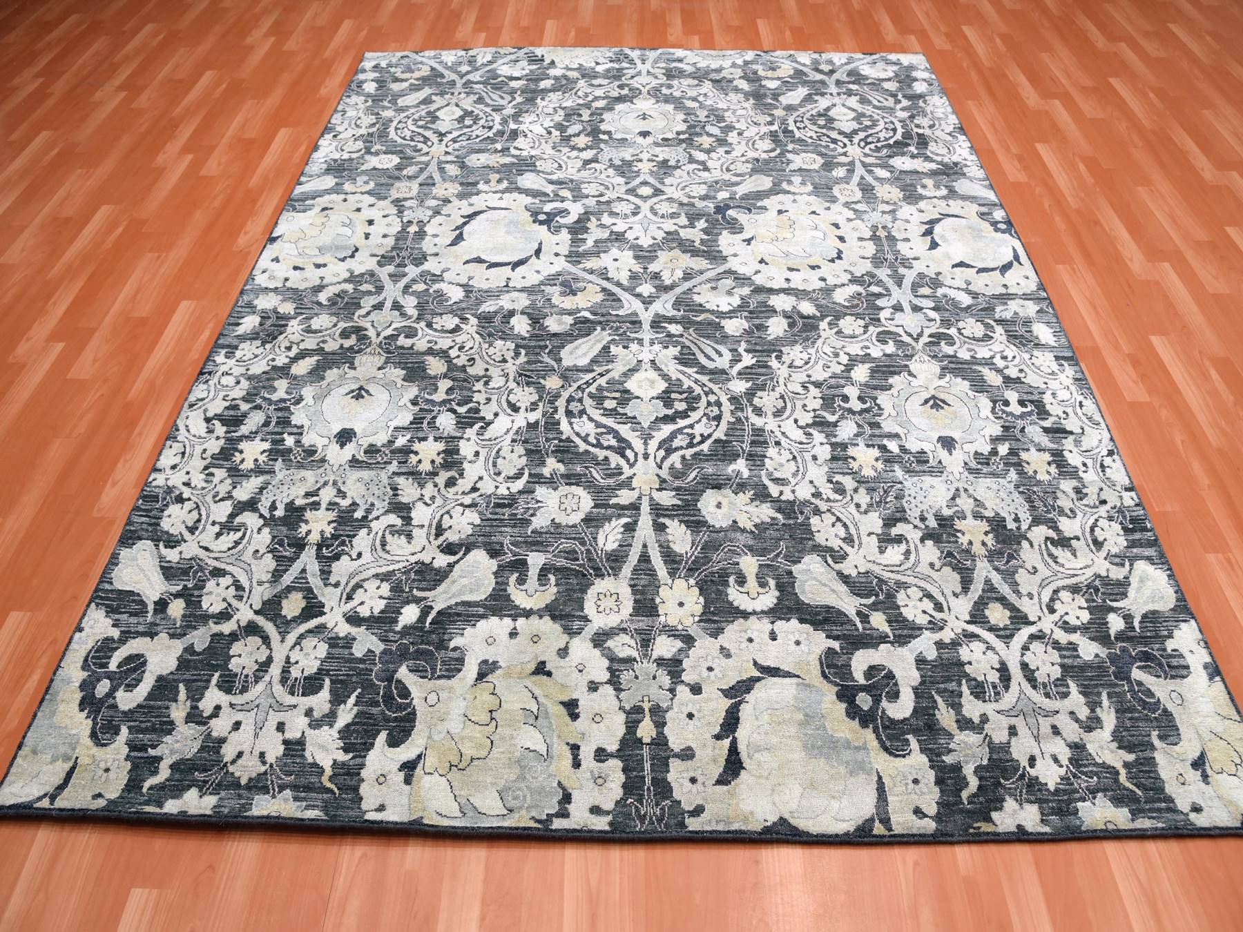 Wool / Silk hand-knotted wool/sari silk rug in Blue, 8'2" x 10' — SKU O075121 (view 2)