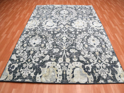 Blue 8'2" x 10'0" Wool and Silk Hand knotted Wool/Silk Rug - Sku: O075121