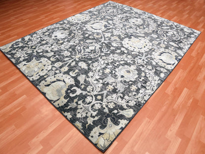 Blue 8'2" x 10'0" Wool and Silk Hand knotted Wool/Silk Rug - Sku: O075121