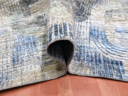 Blue 6'0" x 9'0" Modern and Contemporary Hand knotted Wool/Silk Rug - Sku: O075128