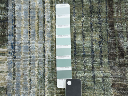 Blue 6'0" x 9'0" Modern and Contemporary Hand knotted Wool/Silk Rug - Sku: O075128